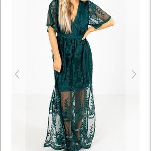 Dark teal lace maxi dress